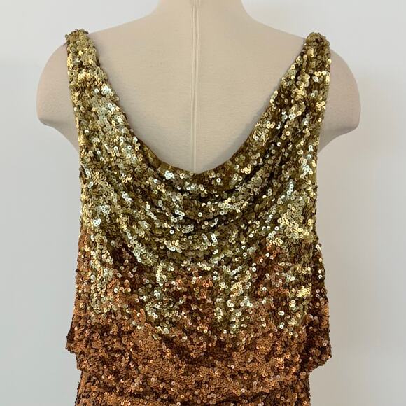 Orna Farho Sequin Mini Dress Draped Cowlneck Gold/Brown Party Evening Sz 4 - Picture 7 of 11